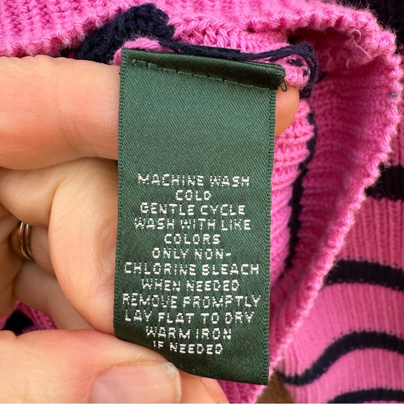 Ralph Lauren Women’s Pink Black Striped Full Zip Sweater Cardigan Size Medium - Picture 6 of 10